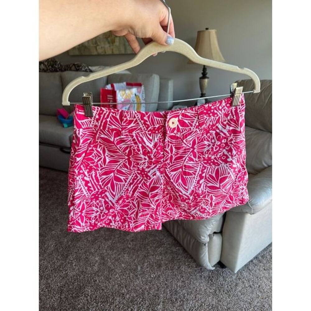 Lilly Pulitzer Punch Pink Stamped Print Callahan Shorts Women's Size 0 Pink Whit